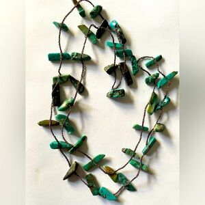 Necklace - silk thread with turquoise / stones, handmade, bohemian